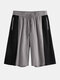Mens 100% Cotton Casual Patchwork Elastic Drawstring Waist Loose Shorts - Grey