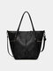 Faux Leather Retro Waterproof Large Capacity Tote Handbag Crossbody Bag - Black