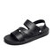 Men Pure Color Adjustabler Heel Strap Slippers Casual Beach Sandals - Black