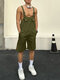 Mens Solid Casual Cargo Overall With Pocket - Army Green
