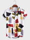 Herren Colorful Kurzarmhemden mit geometrischem Print und Knöpfen - Weiß