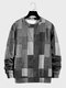 Mens Color Block Patchwork Crew Neck Loose Pullover Sweatshirts Winter - Gray