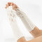 28.5CM Women Winter Knitting Jacquard Fingerless Long Sleeve Casual Warm Half Finger Gloves - White