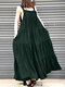 Solid Pleated Pocket Ruffle Knotted Casual Maxi Dress - Dark Green