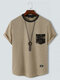 Mens Ethnic Geometric Pattern Pocket Knit Short Sleeve T-Shirts - Khaki