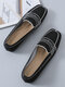 Women's Comfortable Knitted Mesh Large Size Square Toe Stitching Casual Flat Shoes - Black