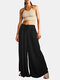 Solid Color Drawstring A-Line Bandage Loose Casual Pants For Women - Black