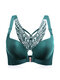 Butterfly Embroidery Front Closure Wireless Adjustable Gather Soft Bras - Green