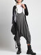 Sleeveless Straps Button Side Pocket Loose Plus Size Jumpsuit  - Grey