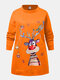 Plus Size Lovely Christmas Cartoon Elk Print O-neck Sweatshirt - Orange