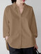 Solid Drop Shoulder Slit High-low Button Shirt - Khaki
