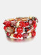 Vintage Irregular Multi-shape Beaded Multi-layer Winding Elastic Alloy Crystal Acrylic Bracelet - Red
