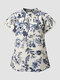 Blusa com estampa de chita azul marinho manga curta borda alface - Marinha