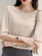Satin Solid Ruffle Sleeve Boat Neck Women Blouse - Apricot