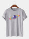 Men 100% Cotton Fun Rainbow Planet Print Casual T-Shirt - Grey