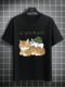 Dibujos animados japoneses para hombre Gato Turtle Print Crew Cuello Camisetas de manga corta Invierno - Negro