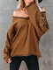 Leopard Stitch Long Sleeve V-neck Loose Women T-shirt - Camel