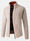 Mens Rib-Knit Zip Front Stand Collar Casual Cotton Cardigans With Pocket - Khaki