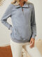 Solid Zip Front Pocket Long Sleeve Lapel Women Sweatshirt - Gray
