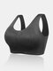 Plus Size Butterfly Lace Wireless Seamless Gather Full Cup Comfy Sleep Yoga Bra - Black
