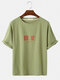 Mens Cotton Character Print Solid Color Breathable Loose O-Neck T-Shirts - Green