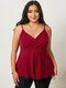 Plus Size Solid V-neck Wrap Design Sleeveless Cami - Wine Red