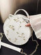 Women Floral Lace Embroidered Round Bag Satchel Bag Crossbody Bag Handbag - White