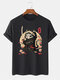 Mens Japanese Warrior Cat Floral Print Short Sleeve T-Shirts Winter - Black