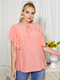 Plus Size V-neck Tie-up Design Ruffle Sleeves Blouse - Pink