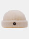 Unisex Lamb Wool Solid Color Letter Round Label All-match Warmth Brimless Beanie Landlord Cap Skull Cap - Beige