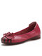 Socofy Leather Transpirable Soft Comfort Floral Casual Flats - rojo