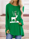 Elk Print Crewneck Plus Size Casual Blouse - Green