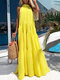 سوليد اللون فستان كاجوال برقبة دائرية بدون أكمام للنساء - الأصفر