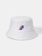 Unisex Cotton Cartoon Purple Dinosaur Pattern Embroidery All-match Sunshade Bucket Hat - White