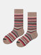 5 Pairs Men Cotton Geometric Striped Pattern Jacquard Thicken Breathable Warmth Socks - Coffee