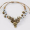 Vintage Deer Head Charm Bracelet Small Bell Wax Rope Beaded Bracelet Handmade Ethnic Jeweley for Men - #03