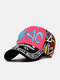 Unisex Cotton Contrast Colors Letters Embroidery Cartoon Graffiti Print Trendy Sunshade Breathable Baseball Cap - Rose