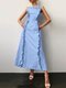 Solid Ruffle Pocket Sleeveless Square Collar Maxi Dress - Blue