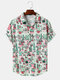 Mens All Over Cactus Print Button Up Short Sleeve Shirts - Green