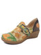 Socofy Genuine Leather Casual Bohemian Ethnic Floral Buckle Soft Comfy Wedges Shoes - Yellow