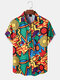 Mens All Over Colorful Pattern Print Lapel Short Sleeve Shirts - Multi Color