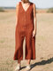 Solid Button V Neck Sleeveless Casual Cotton Jumpsuit - Orange