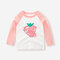 Girl's Strawberry Print Long Sleeves Patchwork Casual T-shirt For 2-10Y - Pink