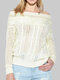 Solid Color Hollow Off-shoulder Long Sleeve Casual Sweater for Women - White