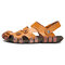 Men Metal Rivet Hole Breathable Soft Outdoor Leather Closed Toe Sandals - Brown