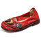Socofy Leather Hand Stitched Breathable Casual Driving Flats - Red
