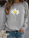 Flower Print Long Sleeve Casual O-neck Sweatshirt For Women - Grey