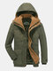 Mens Thicken Fleece Windproof Warm Winter Mid-Length Casual Hooded Parkas - Green