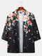 Mens Floral Printed Open Front Holiday Loose 3/4 Sleeve Kimono - Black