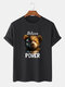 100% Cotton Mens Mechanical Bear & Letter Print Short Sleeve T-Shirt - Black